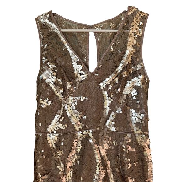 Adrianna Papell Sequin & Lace Mini sleeveless sexy dress in taupe size 8 - Picture 4 of 14